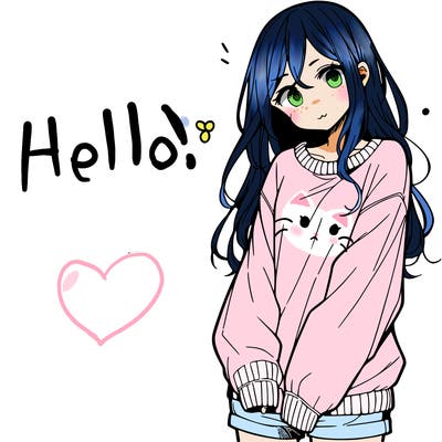 manga teen girl  in a sweater and baggy pants