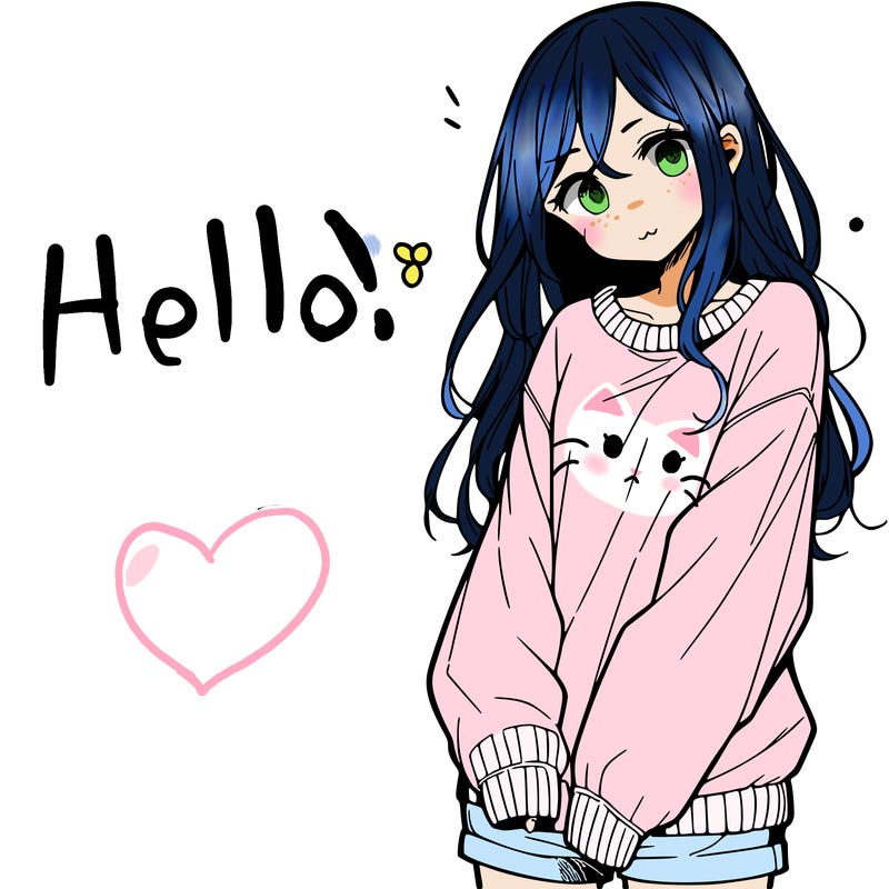 manga teen girl  in a sweater and baggy pants