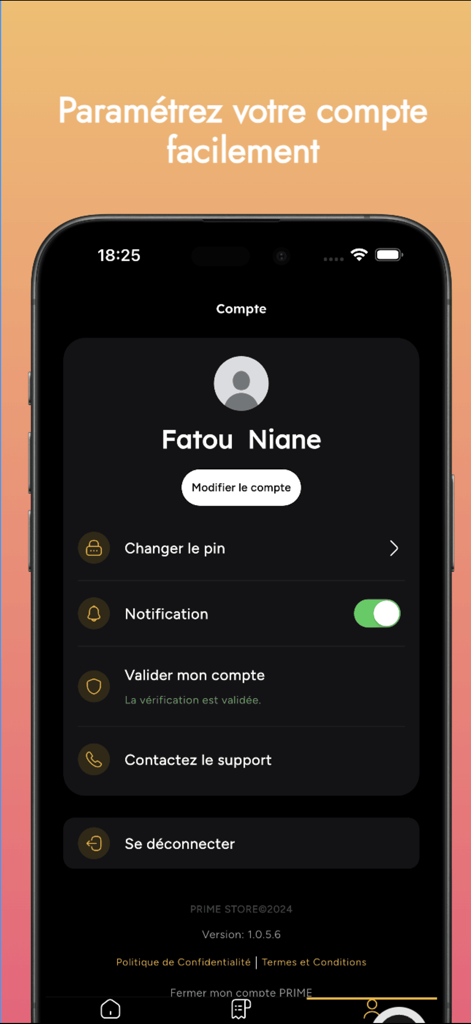 Prime Store - Prime Storeモバイルアプリのユーザープロフィールとアカウント管理画面。
