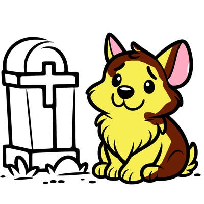corgi by a grave