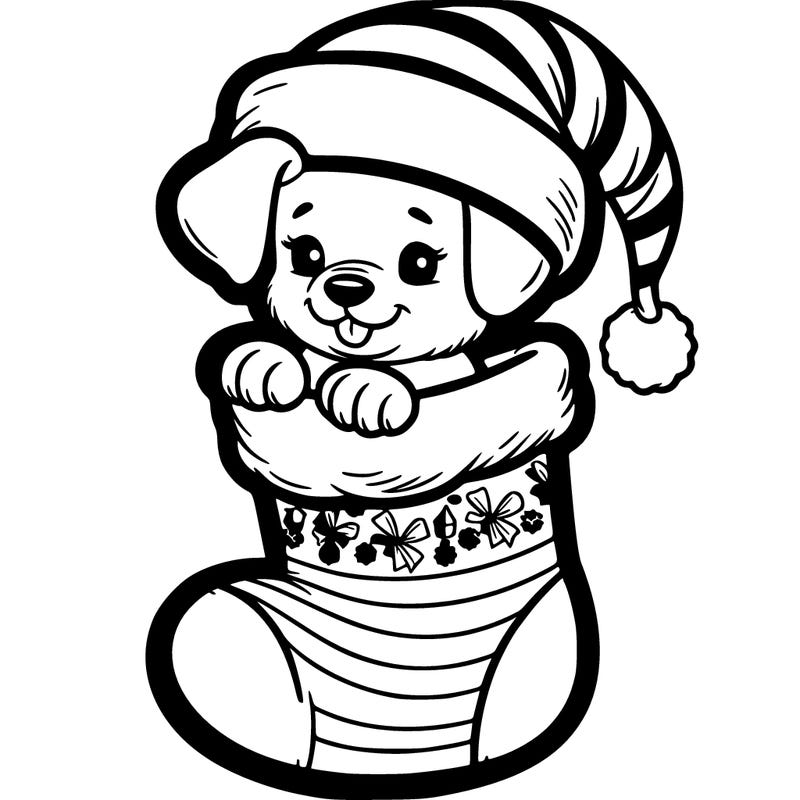 puppy in christmas stocking