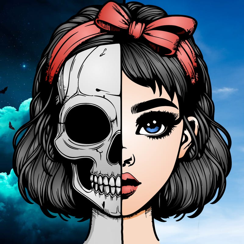 realistic girl with half skull mask