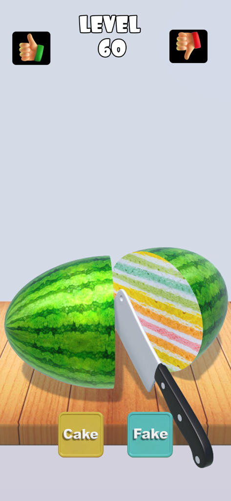 Cake Or fake Challenge! - A knife slicing a watermelon to reveal a colorful layered cake inside