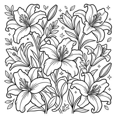 Bring these magnificent Oriental lilies to life with a splash of color! This delightful coloring page is perfect for young artists eager to explore the beauty of nature.