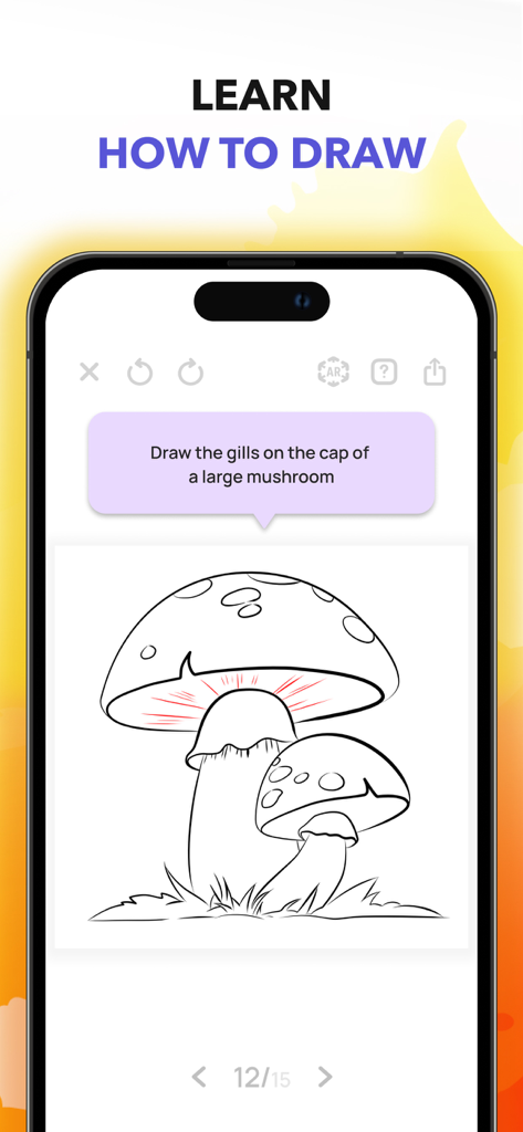My Sketchbook - Masterclass - A step-by-step drawing tutorial in My Sketchbook app teaching how to draw mushroom gills.