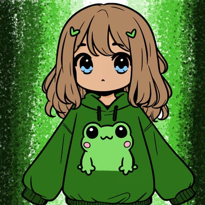 girl wearing frogging sweatshirt