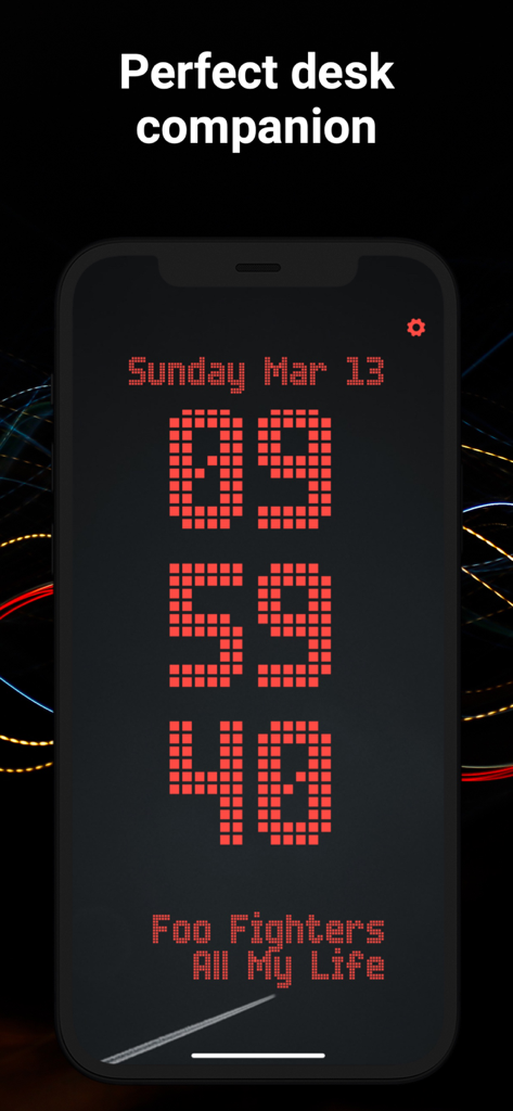 Digital Clock - Bedside Widget - Display LED vermelho de relógio digital em tela de smartphone mostrando hora e data