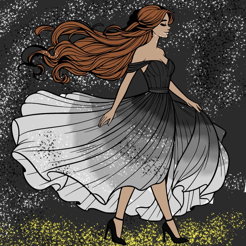 realistic woman in a dress flowing in the wind