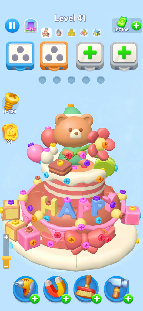 Happy Screw Trip 3D - Happy Screw Trip 3D puzzle level featuring a decorative cake with colorful screws