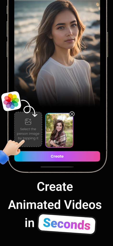 Face Swap AI Video - Facetik - Facetik app interface showing how to create animated face swap videos in seconds