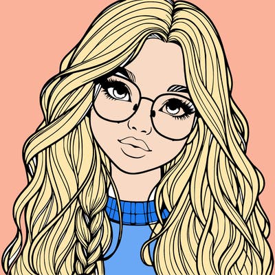 girl with long hair and freckles and glasses realistic