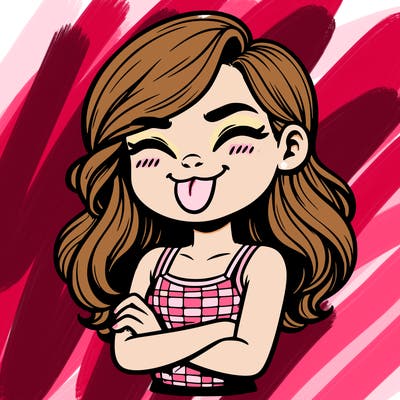 realistic girl crossing her arms and wearing a tank top with her tongue held out she has long hair