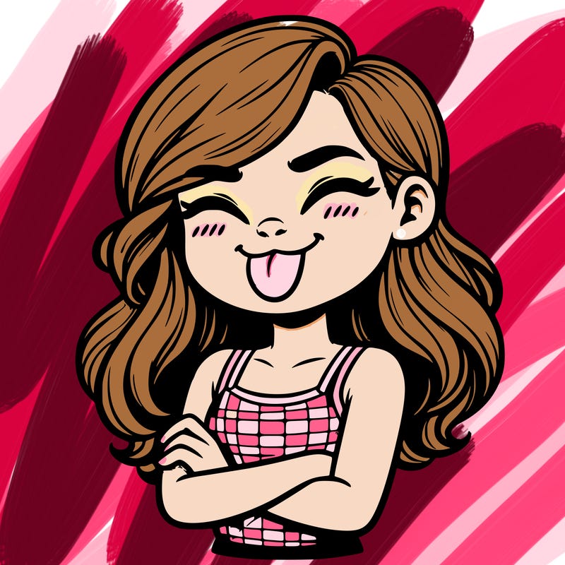 realistic girl crossing her arms and wearing a tank top with her tongue held out she has long hair