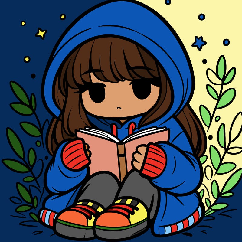 girl in oversized hoodie reading a book