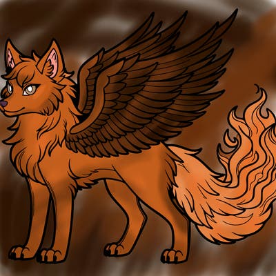 a wolf with fire wings and fire tail