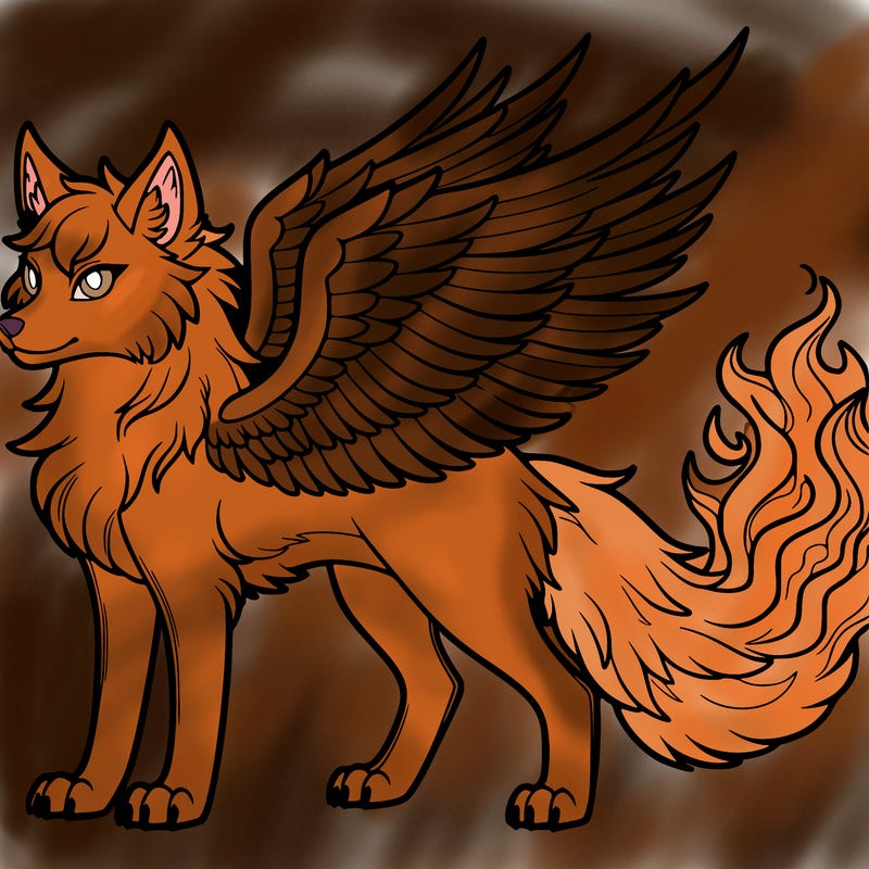 a wolf with fire wings and fire tail