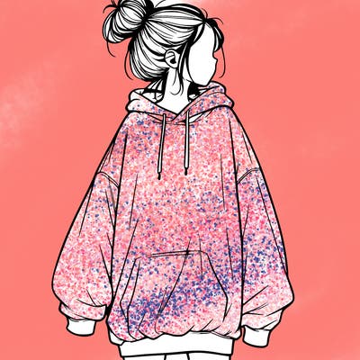 realistic girl with a oversized sweatshirt on and a bun