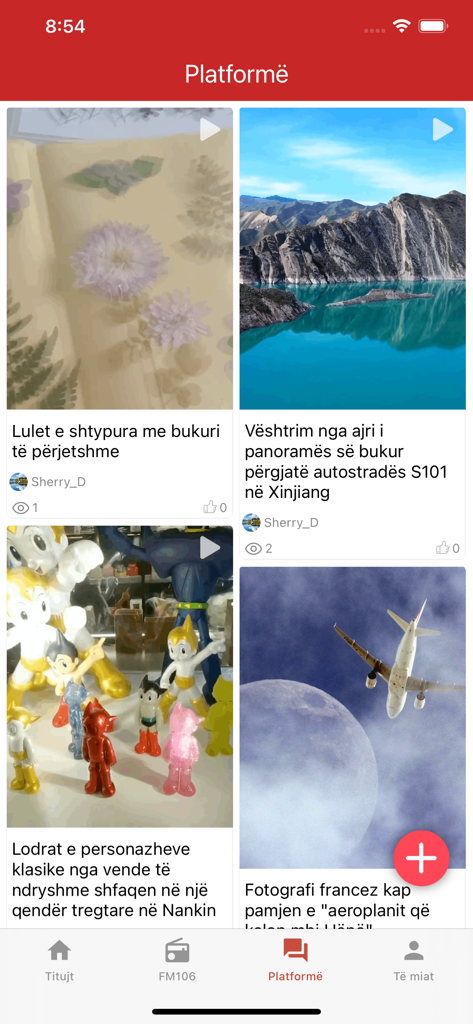 Ejani - Screenshot of the Ejani mobile app Platform screen featuring various news and video tiles in Albanian.