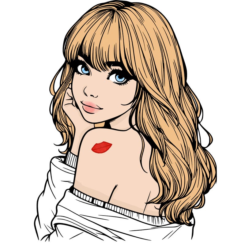 realistic girl with bangs looking over her shoulder