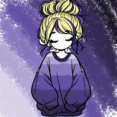 girl with baggy sweatshirt and messy bun