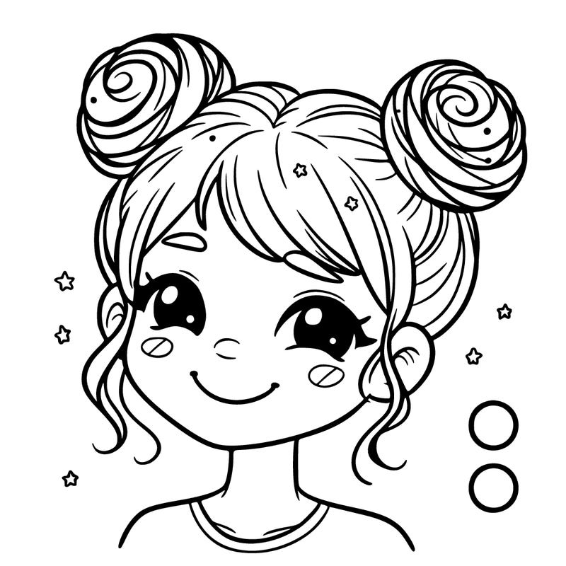 a girl with space buns smiling