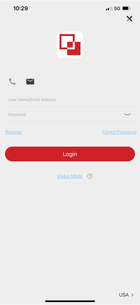 Schermata di login dell'app LTS Connect che mostra i campi per l'inserimento di nome utente e password.
