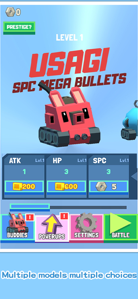 Blocky Craft - Interface of Blocky Craft showing a red blocky tank and character upgrade options