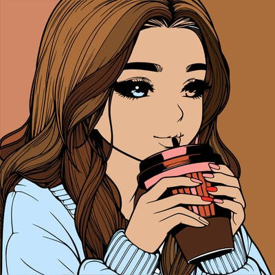 realistic girl drinking coffee
