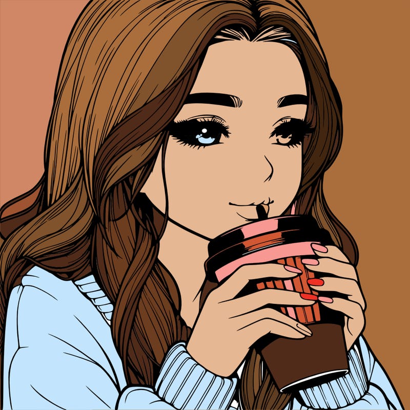 realistic girl drinking coffee