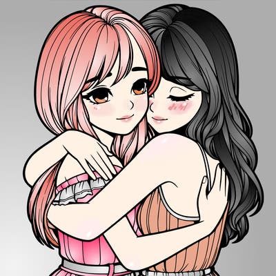 realistic girls hugging