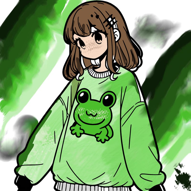 girl wearing frogging sweatshirt