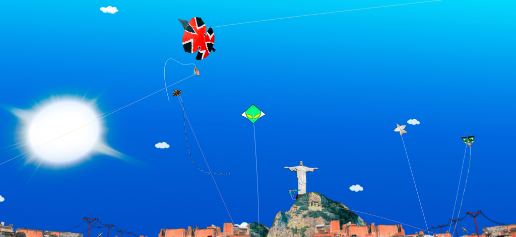 Pipa Combate 3D - Kite Flying - Cometas volando en un cielo azul sobre la estatua del Cristo Redentor en Río de Janeiro
