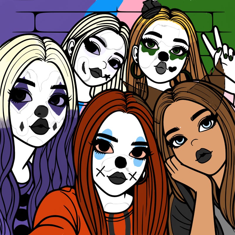 group of teen girls friends y2k up close in a selfie