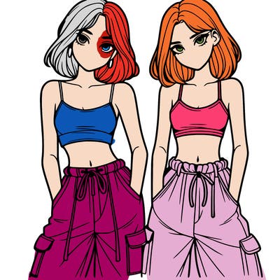 two girls with crop top with baggy pants