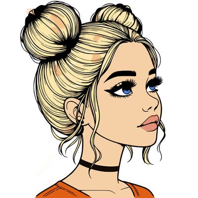 realistic girl with buns on the top of her head