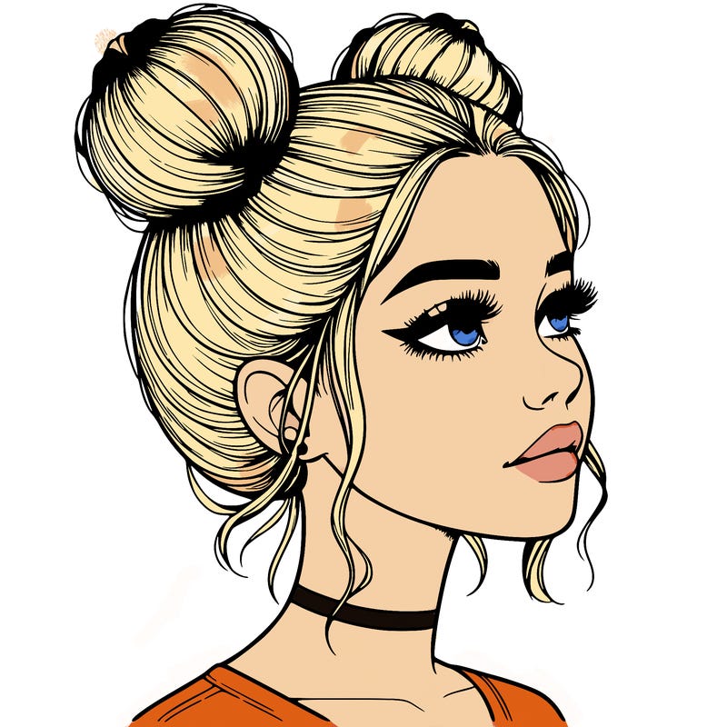 realistic girl with buns on the top of her head