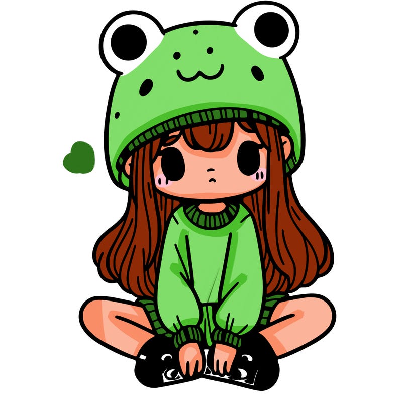 a girl wearing a frog hat and some frog socks