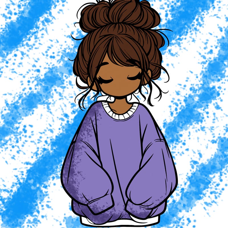 girl with baggy sweatshirt and messy bun