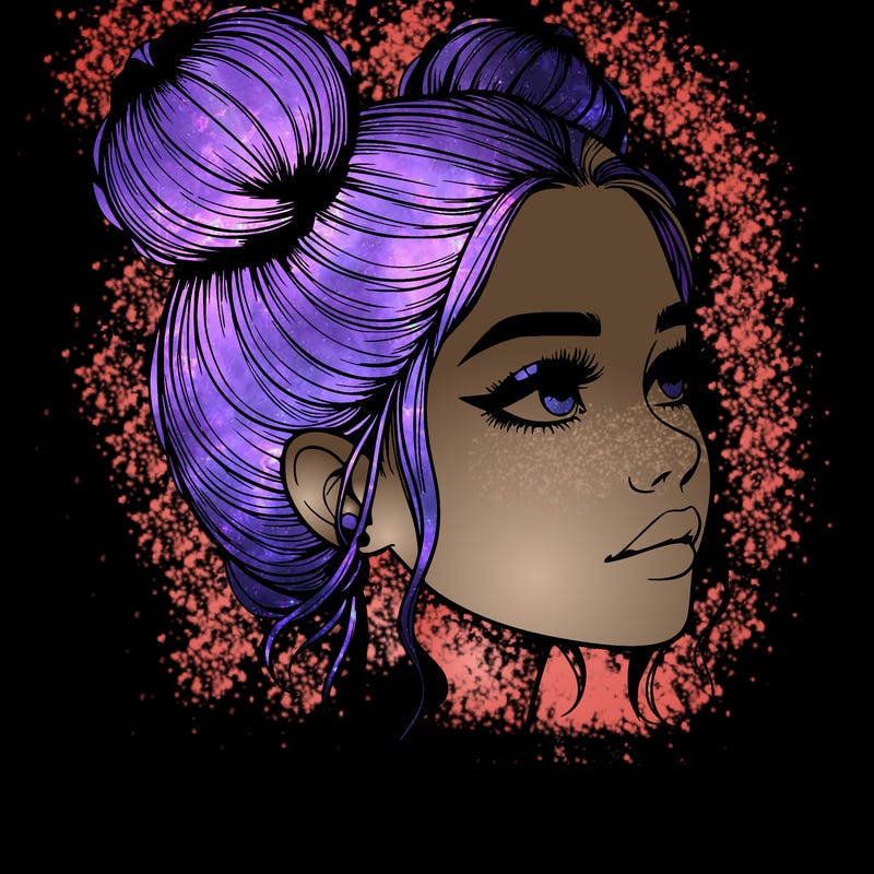 realistic girl with buns on the top of her head