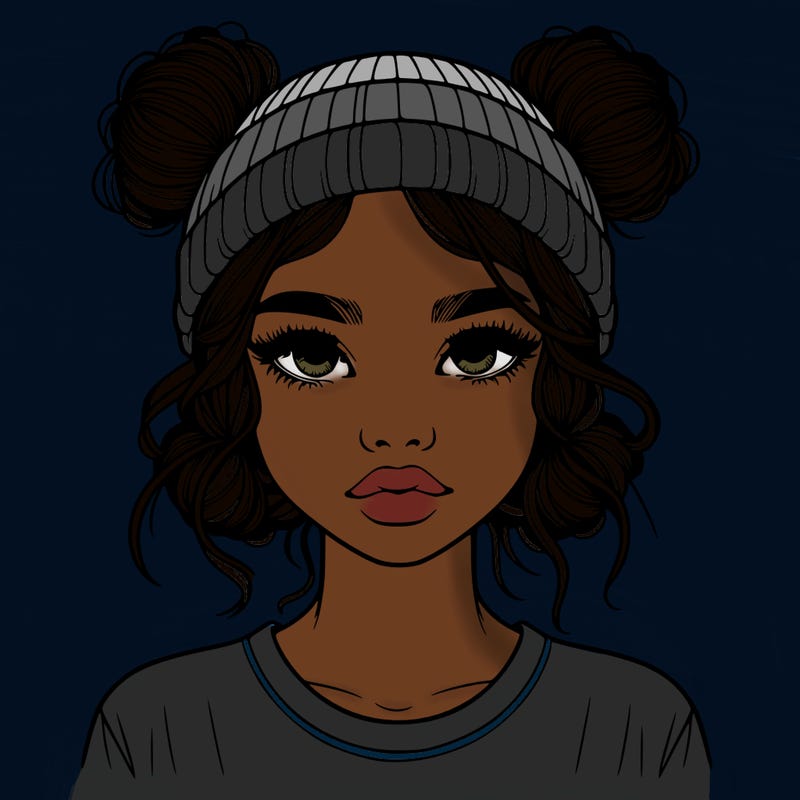realistic girl with buns in her hair with a beanie on