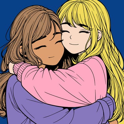 realistic two girls hugging