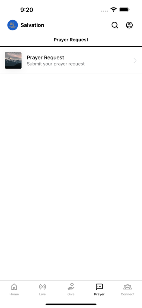 Salvation Church of God - Salvation Church of God app prayer request submission screen