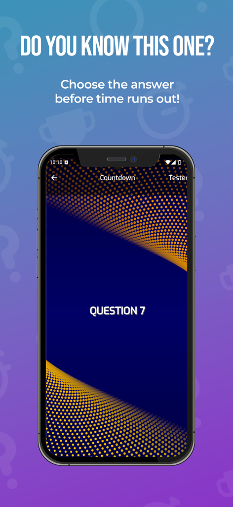 Mobile screen of the Buzztime Trivia app showing a trivia question countdown