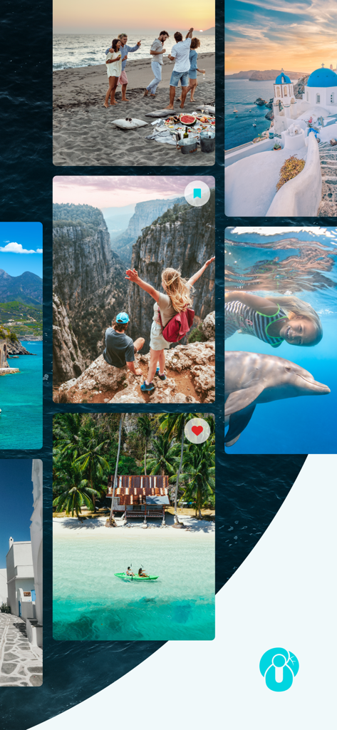 Urlaubsguru - Reisen & Urlaub - Un collage di diverse foto di vacanze tra cui feste in spiaggia, escursioni in montagna e kayak tropicale.