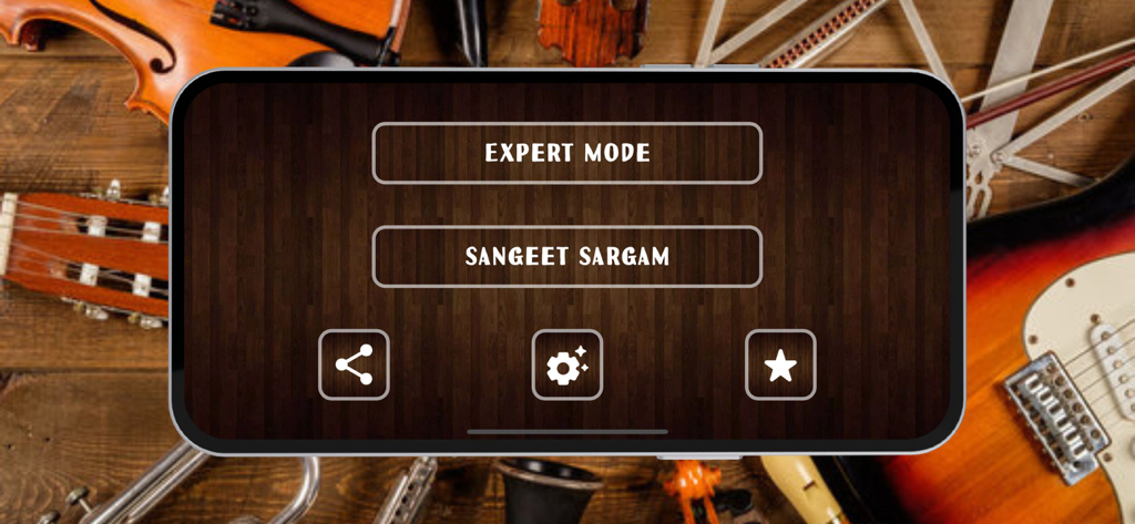 Organ Instrument - Menu dell'app Organ Instrument con opzioni Modalità Esperto e Sangeet Sargam