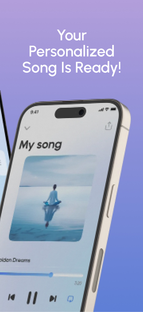 Manifest AI: Bye Broke Brain - Smartphone screen showing a personalized meditation song ready in the Manifest AI app.