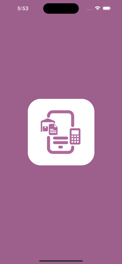 Pantalla de inicio de la aplicación Cliente ERP Móvil con iconos para gestión de inventario y contabilidad