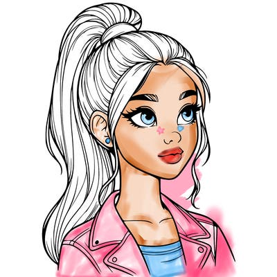 realistic girl with a high ponytail