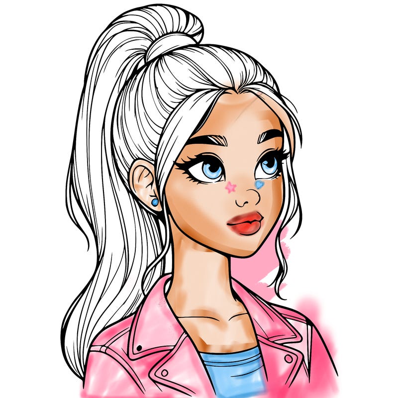 realistic girl with a high ponytail