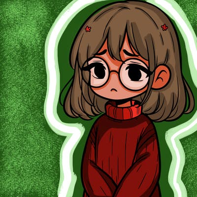 sad girl with glasses in a sweater
